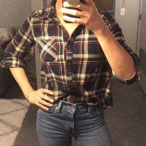 Navy Flannel Long Sleeve Button Down